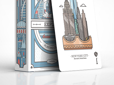 NYC card and box for Explore deck architecture buildings card crown illustration new york city package playing cards statue of liberty