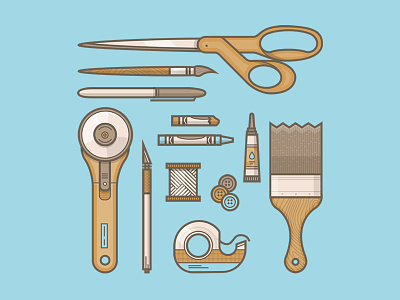 Craft Supplies brush crafts crayon diy flat icon illustration scissors tape