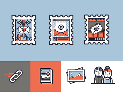 Marketing Automation 'cons branding characters email icons illustration link mail marketing stamp