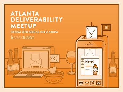 Deliverability Meetup device email event illustration line marketing phone typography