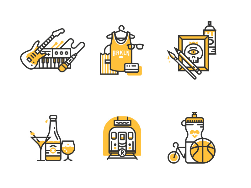Illo'con style experimentation illustration icon flat brooklyn music shopping art drinks transportation fitness line tiny bicycle