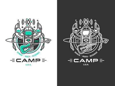 Space Rock Science Camp astronaut badge camp guitar logo rock science space