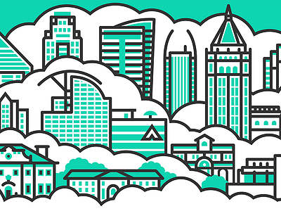 Atlanta office mural atlanta building city clouds illustration line mural skyline