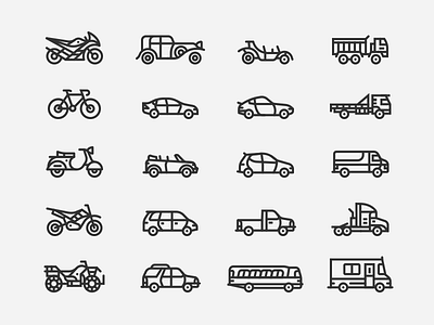 Vehicle Icons automobile bike car icons line motorcycle truck vehicle