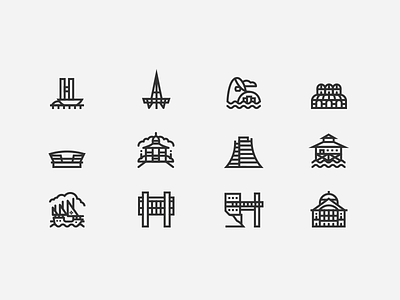 Brazil Landmark Icons architecture brazil buildings icons landmarks line mono south america