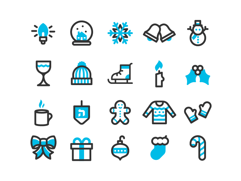 Holi'cons snow hanukah christmas line set winter holiday icons