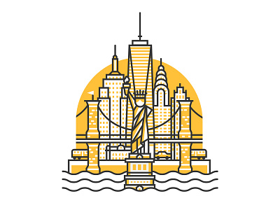 New York buildings city illustration line new york skyline statue