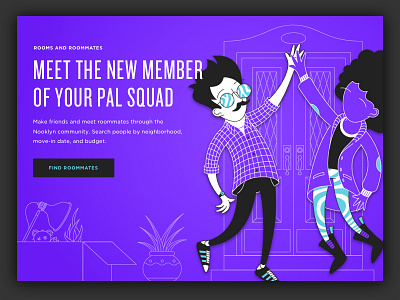 Pal Squad character fun header illustration knockout line people web