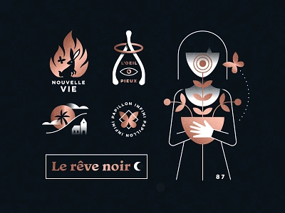 le rêve noir badge illustration line nightmare occult