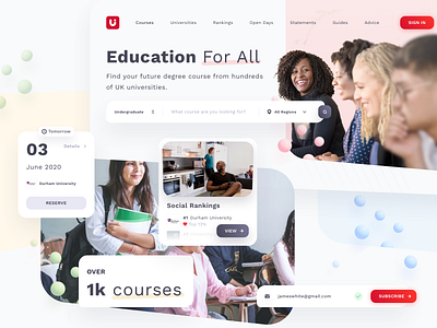 Uni Education - Landing Page cards courses education floating landing search service soft
