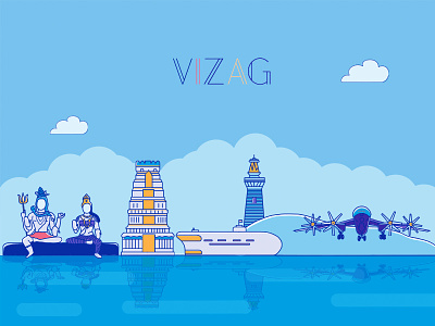 Skyline illustration kailasagiri photoshop skyline submarine vishakaptnam vizag