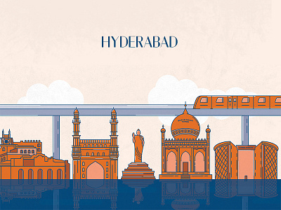 Hyderabad Skyline buddha charminar cyber towers design golconda fort hyderabad illustration india metro qutubshahi tombs skyline style