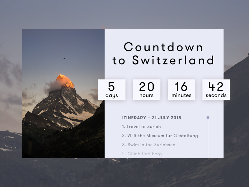Daily UI : Countdown Timer itinerary interface ui zurich switzerland timer countdown daily ui