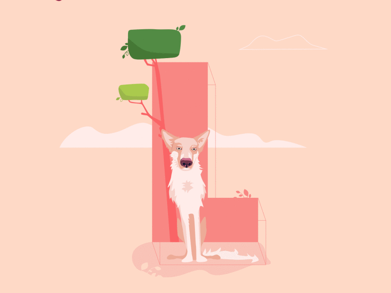 36 Days of Type - L 2d 36daysoftype after effect animated animation bird character clouds dog flat gif illustration letter motion nature tree vector