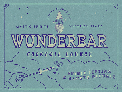 Wunderbar Cocktails bar branding classic cocktails grit identity illustration logo magic matchbook spirits texture timeless wizard