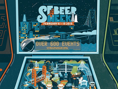 SF Beer Week 2015 Poster arcade beer week craft beer design festival pinball print san francisco texture