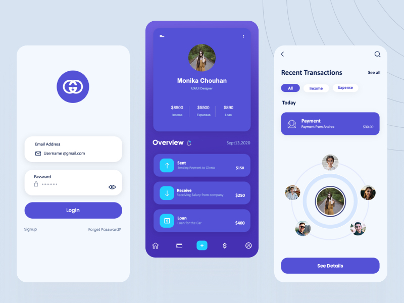 Finance Mobile Application-UX/UI Design by monika chouhan on Dribbble