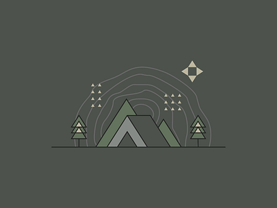Camping Locations Illustration agrib camping geometric illustration green hiking illustration line art lineart locations nature north of north outdoor outdoorsy overlapping tent tree rings trees triangles triangular woods