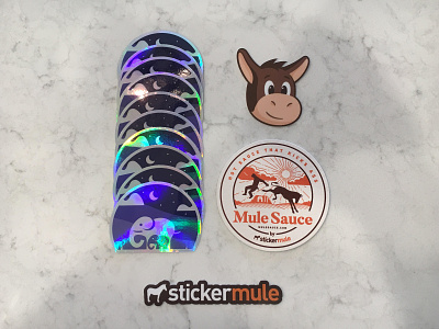 Mother/Baby Elephant Holographic Stickers agrib hologram holographic holographic foil icon illustrations kids art moon and stars mother and baby elephant mother baby motherhood negative space design nighttime purple shades reflective sticker design stickermule stickers vector wavy