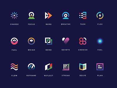 Stryds Iconography abstract abstract icons agrib app icons branding colorful icons geometric geometric icons geometrical gradient icons icon icon set iconography identity illustration illustrations shapes vector wellness wellness icons