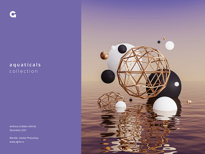 Aquaticals 2 3d agrib aquatic aquaticals blender blender3d composition environment floating geometric geometric design gold nft poster purple reflection serene serenity shapes water