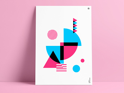 Going Retro 80s abstract art blue color geometric pink poster print retro shapes vintage