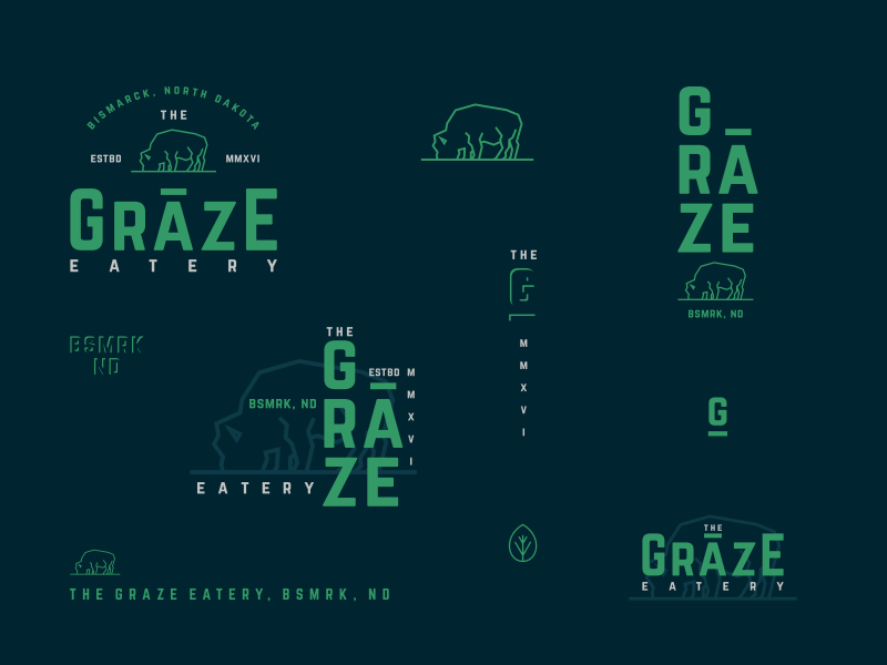 Graze Marks II graze logo identity typography type marks seal bison buffalo restaurant branding badge