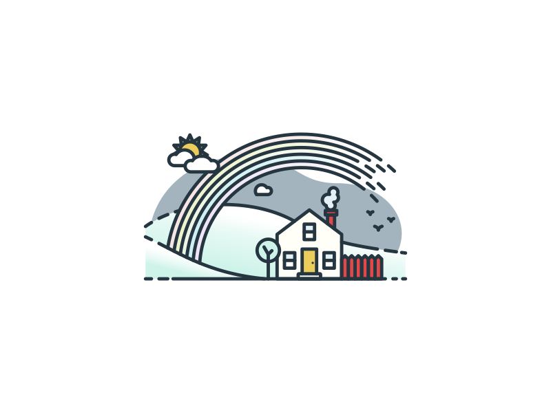 Country Home icon building modern fence rainbow landscape architecture illustration line line art home house