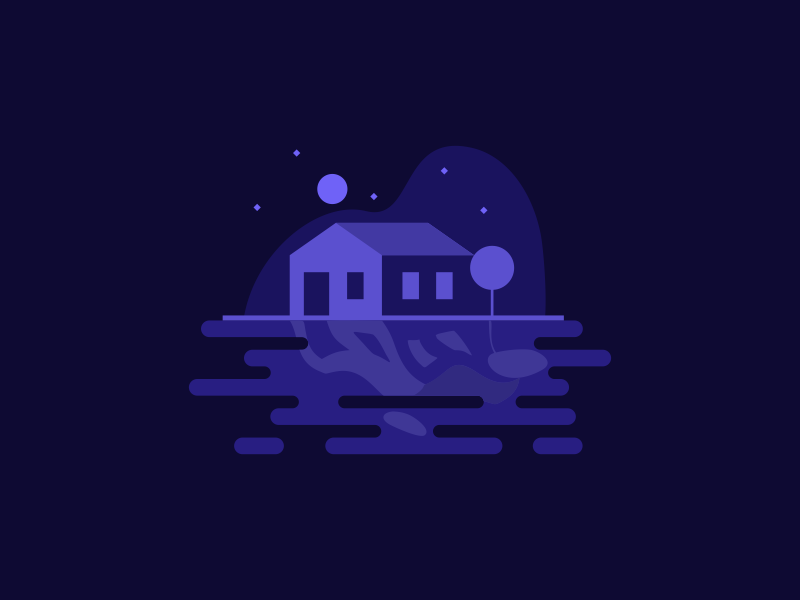 Lake House landscape architecture sky home icon water reflection vector night illustration house lake