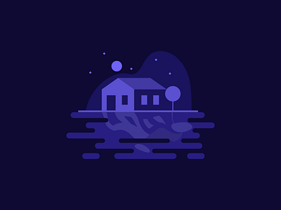 Lake House architecture home house icon illustration lake landscape night reflection sky vector water