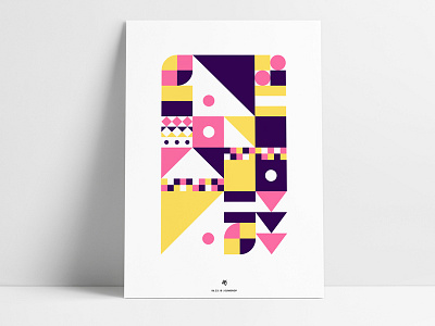 Abstract Poster IX abstract circle geometric pink poster print purple retro shapes square triangle yellow