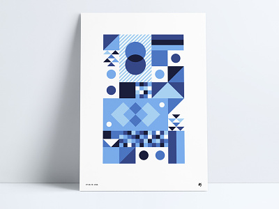Blue Geometric Poster abstract blue checkered diamond geometric poster print retro shades shapes striped triangle