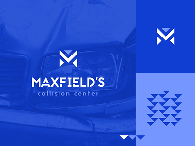 Maxfield's auto branding collision edgy lettermark logo m mechanic pattern repair triangle vehicle