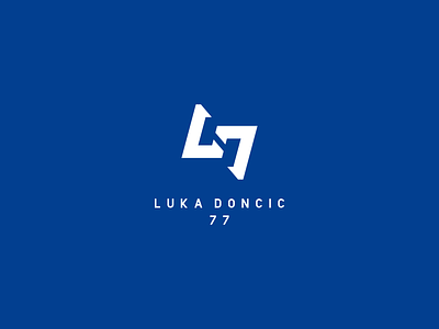 Luka Doncic 77 Logo 7 77 basketball blue dallas doncic icon identity ld logo luka mavericks mavs nba numeric player pro professional sports white