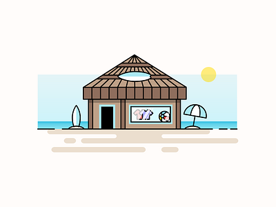 Beach Shop art beach hut icon illustration line logo ocean sand season shop shopping store storefront summer sun surf surfing umbrella water