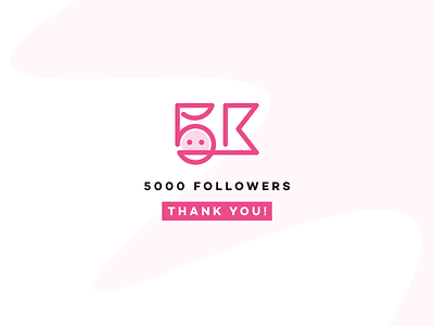 5k Followers 5 5000 5k appreciated appreciation art dribbble fans five followers follows k likes line logo pink single line thank you thanks thousand