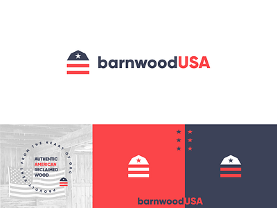 Barnwood USA Logo america american barn barnwood blue branding flag identity logo okc oklahoma reclaimed red rustic simple stars stripes usa white wood