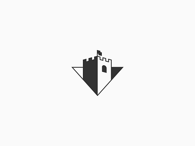 Castle base branding camp castle flag fort icon illustration logo mark negative space one color protect protection shadow simple single color tower triangle window