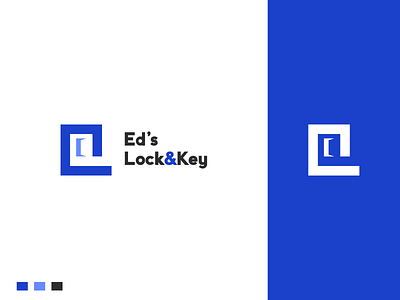 Eds Lock Key Logo blue branding door doorway e e logo exploration icon key lettermark lock locksmith logo mark negative space negative space open rebound typography visual