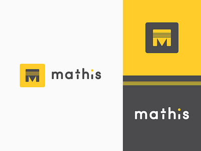 Mathis pt III agrib bold branding custom font letter m lettermark logo m m logo mark mathis pitt pittsburgh square striped strong typography unique yellow