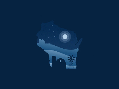 Wisconsin Farm Nights agrib barn blue country countryside farm farmland glowing house illustration land midwest moonlight negative space night silo sky texture windmill wisconsin