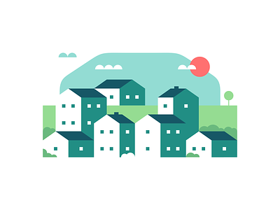Country Town Illustration agrib buildings city cityscape city illustration clean countryside geometric illustration green home homes illustration illustrator art negative space negativespace sunny afternoon day town illustration vector graphic design vector svg village illustration village town website graphics website illustration