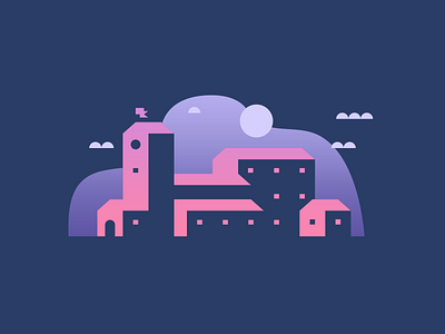 University Night agrib building college colleges gradient gradient illustration icon illustration illustration art illustration design illustrations moonlight negative space negativespace night nighttime pink school schools university