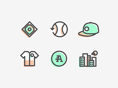 Baseball Icons agrib baseball cap diamond field hardball hat icon iconography icons illustration jersey line line art lineart logo mlb offset set sport