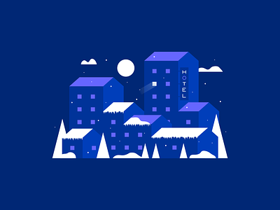 Winter Town Night Illustration abandoned agrib buildings chilly city cold december frozen homes hotel illustration isolated isometric landscape lighting snow snowing town weather winter