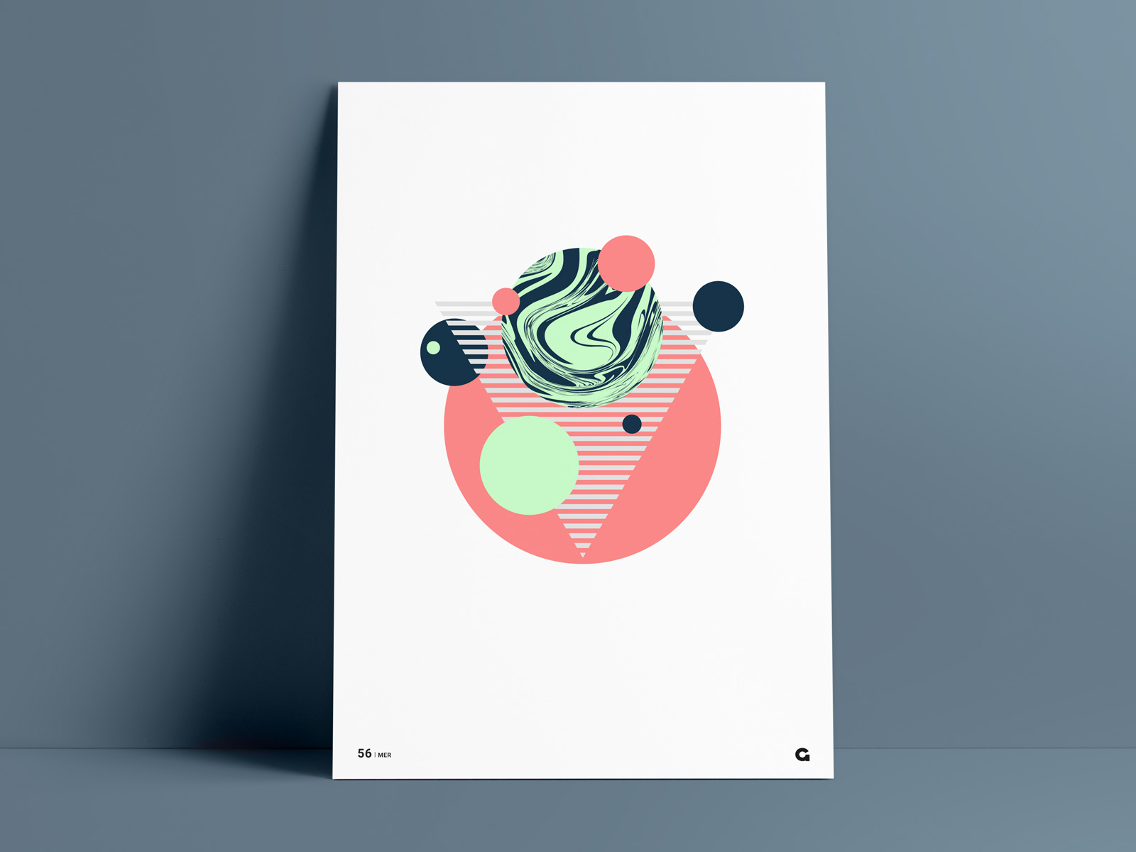 Poster 56 - Liquify shapes orange pale green mint abstract geometric triangular triangle striped poster a day poster challenge agrib circular circles liquify liquid wall art poster vector