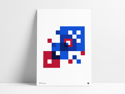 Poster 57 - Layered Squares abstract agrib blue geometric geometrical layered negative space overlay poster poster a day poster design poster designer poster series print red shades square squares wall art white