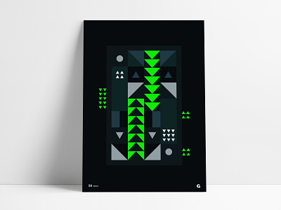 Neon Dark Triangular Poster abstract agrib black bright columns dark fluorescent geometric green inverted mirrored neon poster poster a day print series shapes triangles triangular wall art