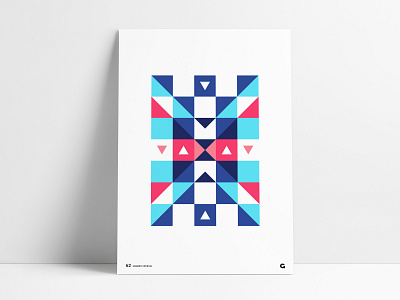 Geometric Block Triangle X Poster abstract agrib blocks blue red geometric geometrical inverted mirrored negative space negativespace poster poster a day print series shapes squares triangles triangular wall art x