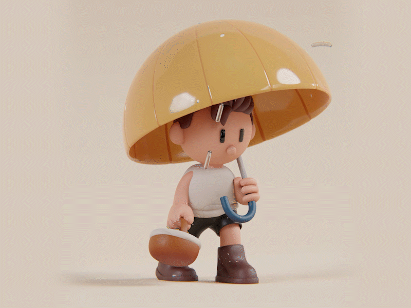 Rain Boy - Strong Walk collection 3d animation art b3d blender3d clay cute cycle design game illustration isometric loop lowpoly motion graphics uiux walk